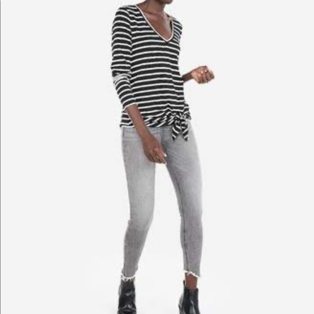 Express striped 3/4 length sleeve side tie shirt